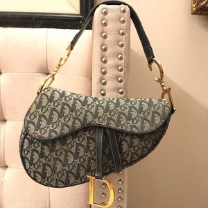Authentic Christian Dior Navy Canvas Saddle bag